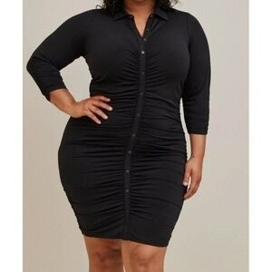 Torrid Black Ruched Stretchy Goth Dress Minimalist‎ Whimsygoth Witchy size 10